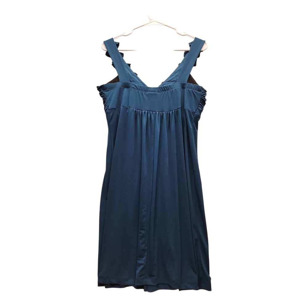 Quiet Luxury Ruffle Rosette Cocktail Dress EnFocus Petite Slate Blue 14P - Picture 2 of 8